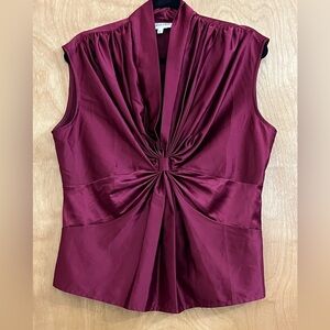 Calvin Klein Red Ruched Mandarin Collar Blouse